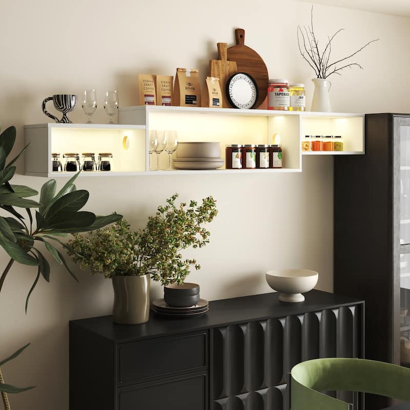 Wall Mounted Floating TV Stand with Charging Station