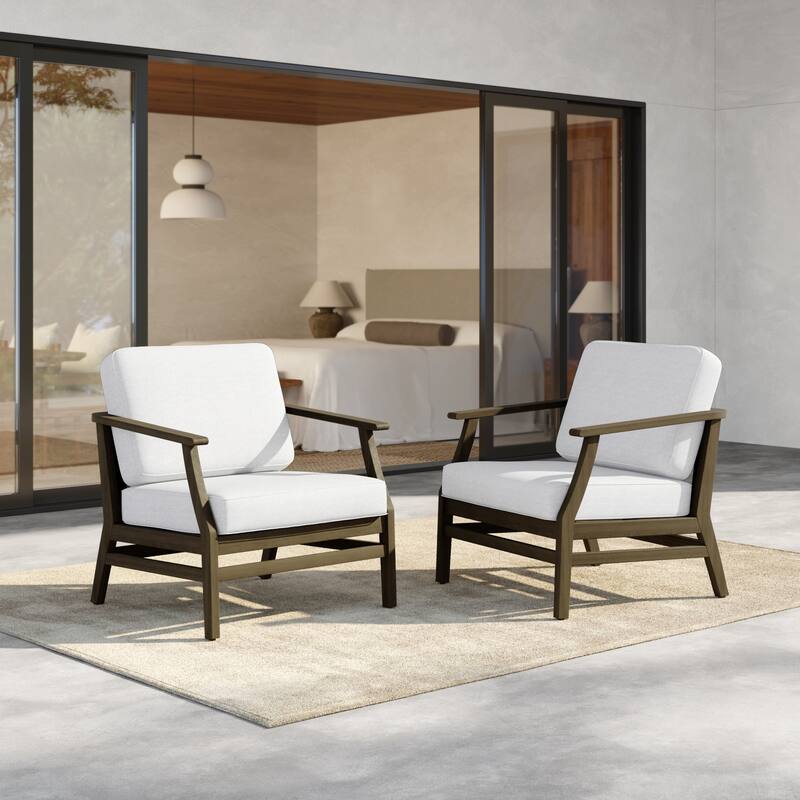 Outdoor Teak Wood Club Chairs with Cushions (Set of 2)