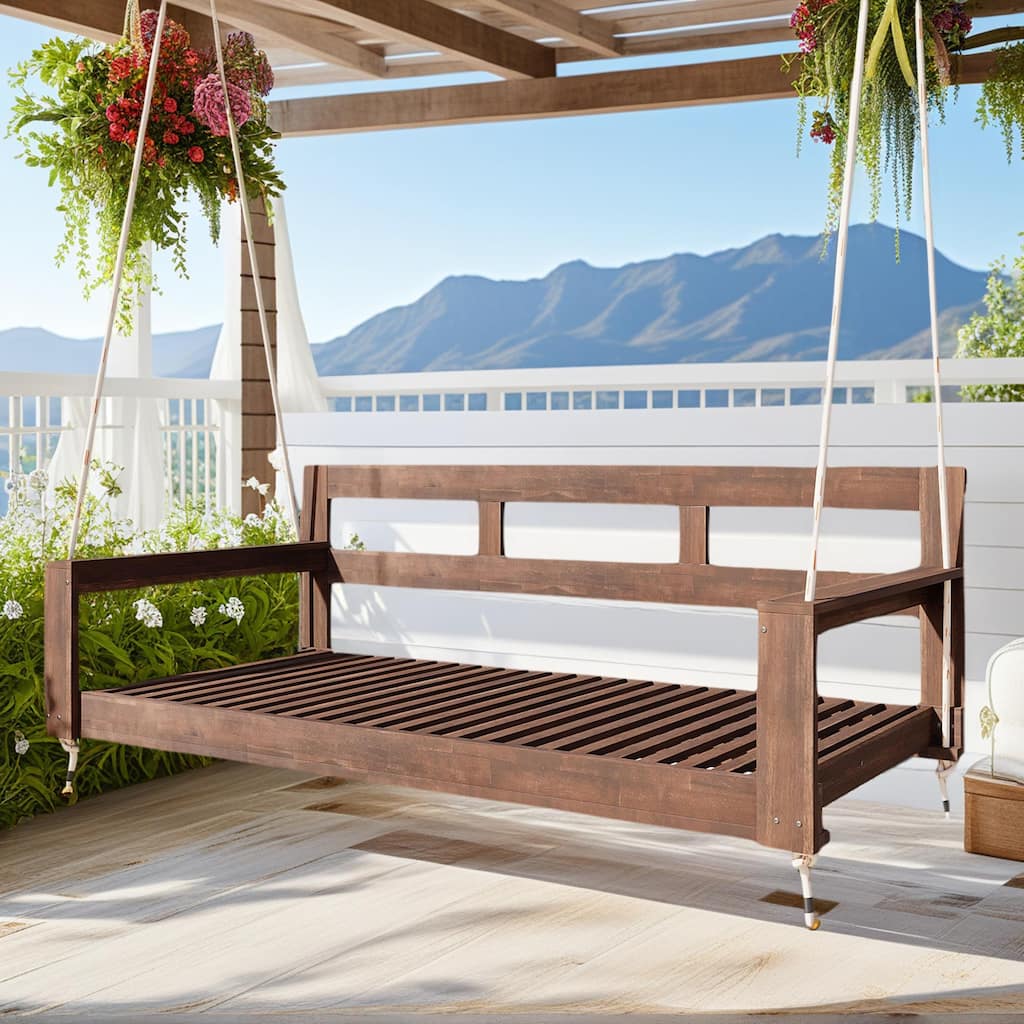 Rustic Elegance Acacia Wood Swing Bed, Farmhouse Daybed with 4 Stylish Colors & 350lb Capacity