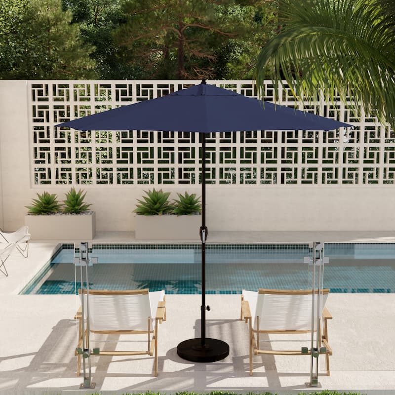 North Bend 9-foot Crank Lift Auto Tilt Patio Umbrella with Outdoor Rated Olefin fabric by Havenside Home - Navy Blue