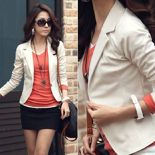 Shop Women Korean Style Casual Slim Short Blazer Suit Jacket Coat