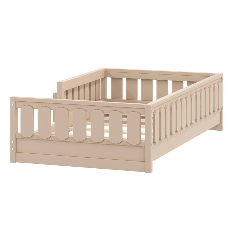 Roomfitters Twin Wood Platform Bed with Guardrail and 2 Bookshelves