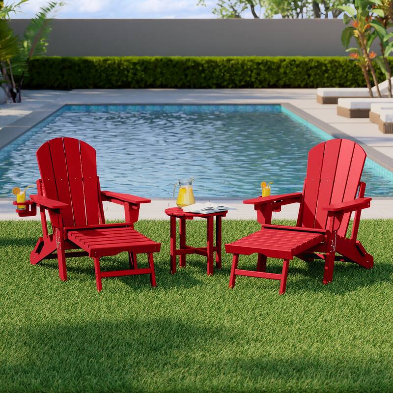 Laguna Outdoor 3-Piece Folding Adjustable Adirondack Chair with Hideaway Ottoman & Round Side Table