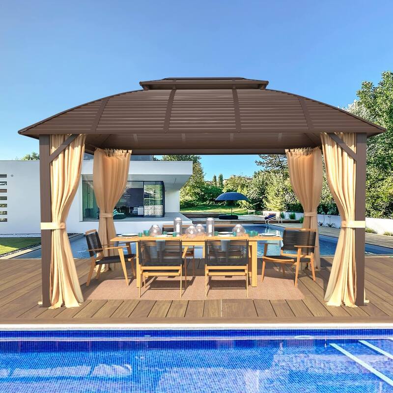 Pro Series Outdoor Hardtop Gazebo, 4.73” Extra-Thick Aluminum Columns, Galvanized Steel Roof | Premium Curtains & Netting