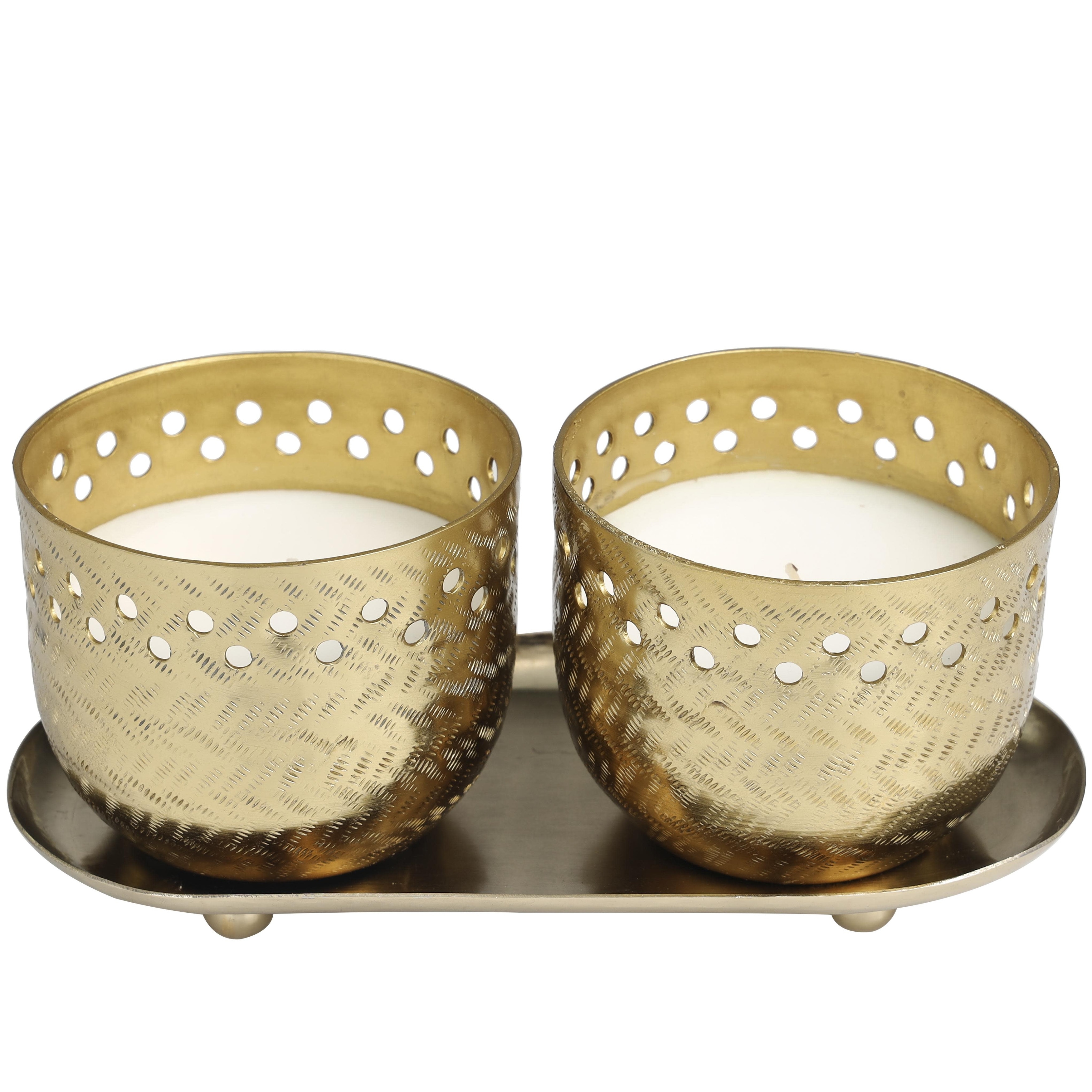 Metal Scented Cutout Spotted 7 oz 1 Wick Decorative Candle with White Wax - Set of 2 Gold, Silver, Copper - Roche River Decor