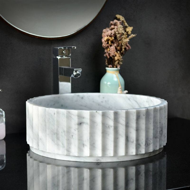 Single Bowl Crown shaped sink in Carrera White 15.75"x15.75"x5.12"