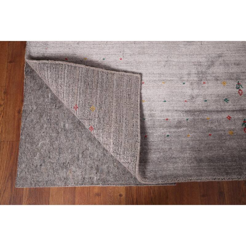 Gray Gabbeh Indian Area Rug Handmade Silk Carpet - 7'10"x 9'7"