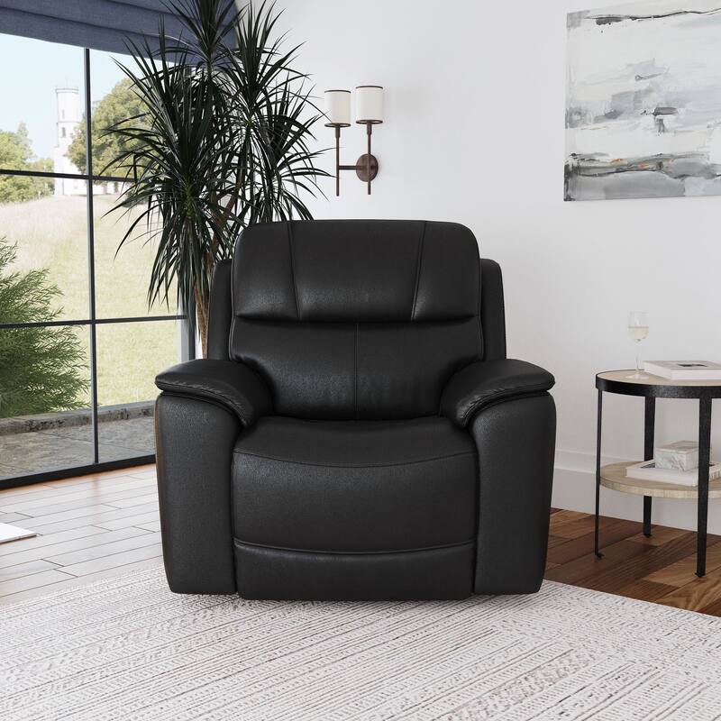 Crew Top Grain Leather Power Recliner with Power Headrest & Lumbar by Flexsteel - Raven