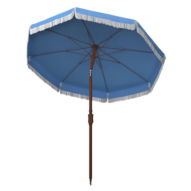 SAFAVIEH Outdoor Zara 6.5-Foot Tilt Fringe Umbrella