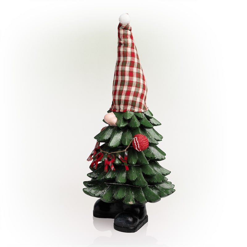 Alpine Corporation 28"H Polyresin Christmas Tree Gnome Decoration with Color Changing LED Lights