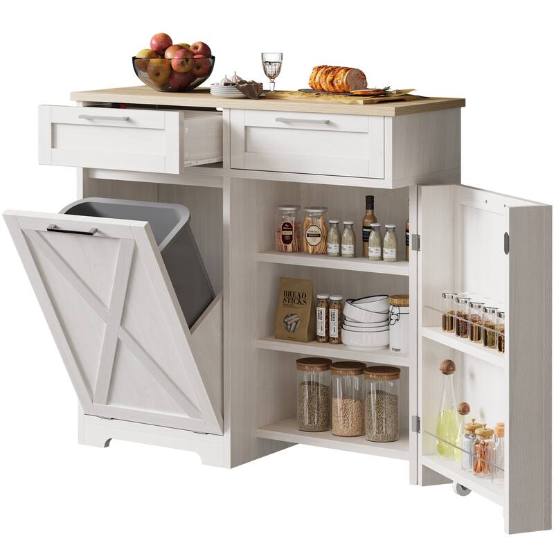 Moasis 10 Gallon Kitchen Tilt Out Trash Bin Cabinet with 2-Drawer and Strong Storage