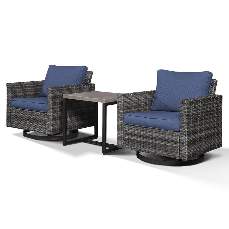 3 Pieces Outdoor Swivel Patio Chairs with Side Table