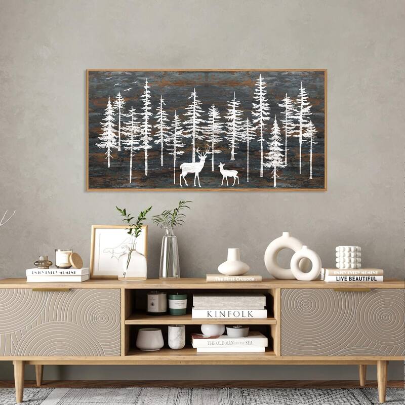 Minimalist Woodland Art Painting, Retro Tree Landscape