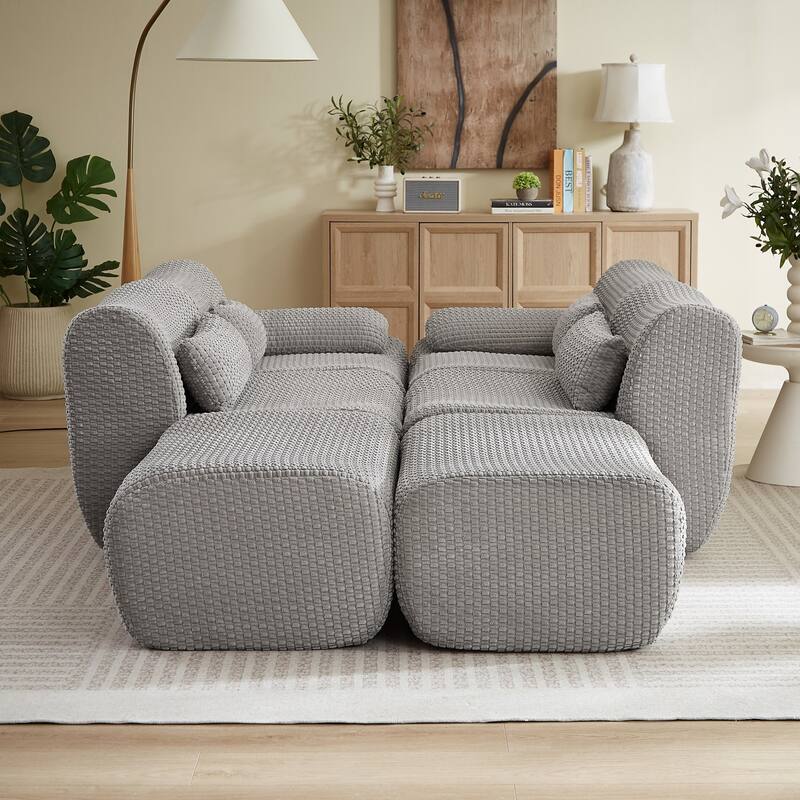 141.7" U-Shaped Corduroy Sectional Sofa with 2 Ottomans, No Assembly Required