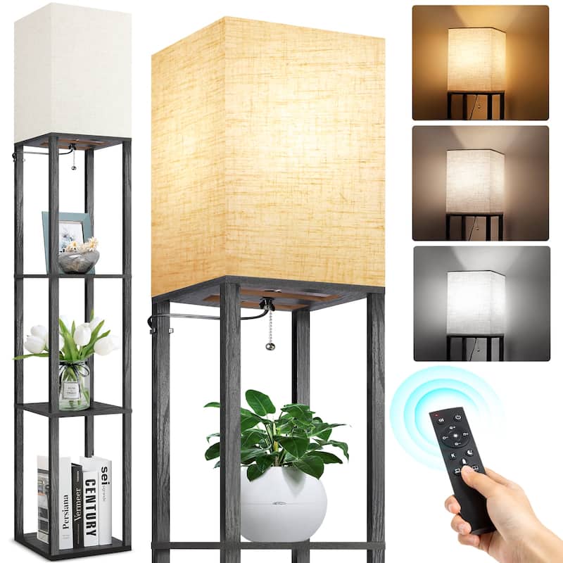 63"Floor Lamp with Shelves,Modern Tall Standing Lamps - N/A