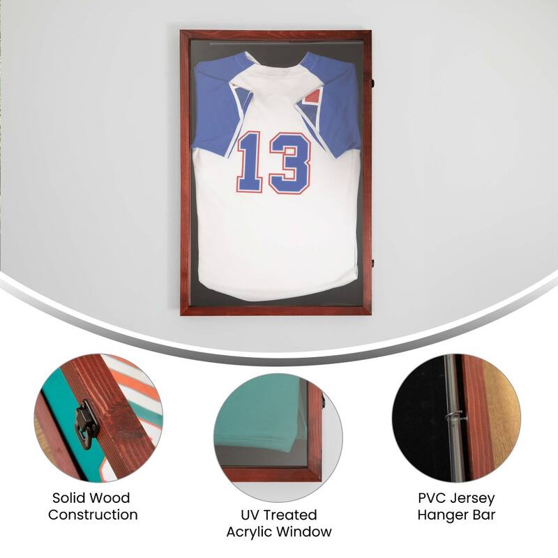 Wooden Jersey Display Case with Foam Board and Keyed Lock