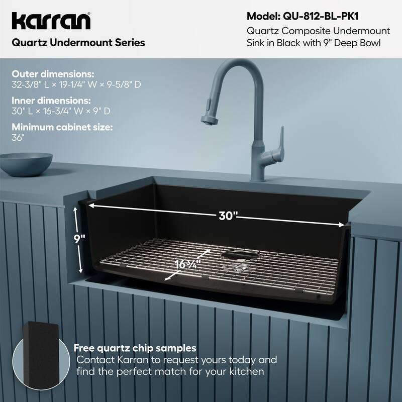 Karran Undermount 32.5 in. Large Single Bowl Quartz Kitchen Sink Kit