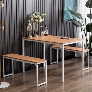 3 Piece Kitchen Table Set with Two Benches Dining Room Table Set 4 ...