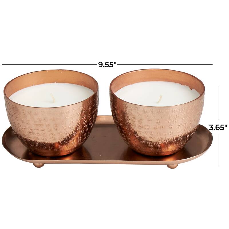 Silver or Gold or Copper Metal Scented Grid Patterned 10 oz 1 Wick Candle with White Wax (Set of 2)