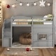 preview thumbnail 2 of 16, Twin Size Loft Bed with Storage Staircase, Window & Guardrails, Pine Wood Frame, No Box Spring Needed, Gray