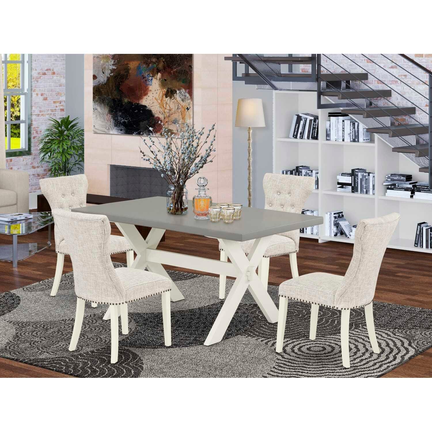 HomeStock 5-Piece Natural Oak Finish Solid Wood Top Dining Table with 4-Chairs
