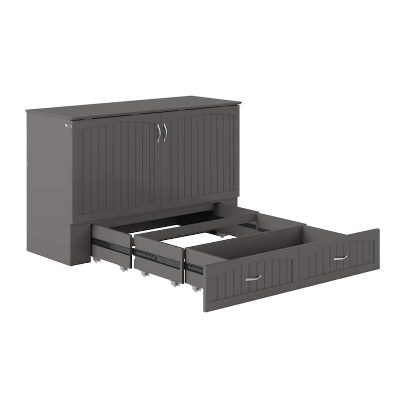Southampton Queen Murphy Bed Chest with 6" Mattress, Storage Drawer & Built-In Charger in Grey