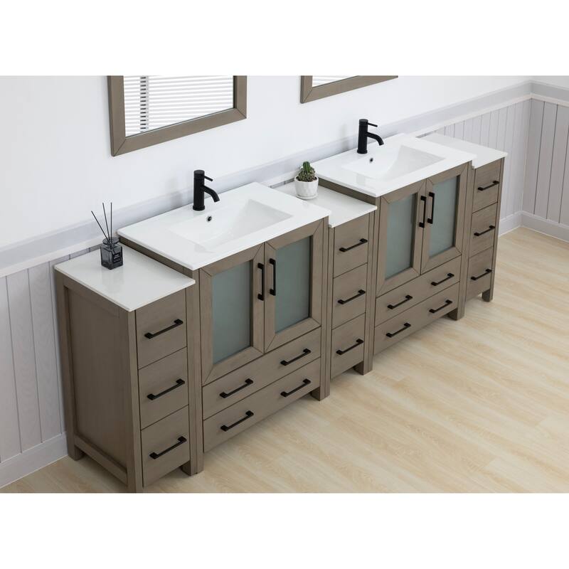Vanity Art 96" Double Sink Bathroom Vanity Set 13 Dove-Tailed Drawers 5 Cabinets 2 Shelves, Soft-Closing Doors with Free Mirror