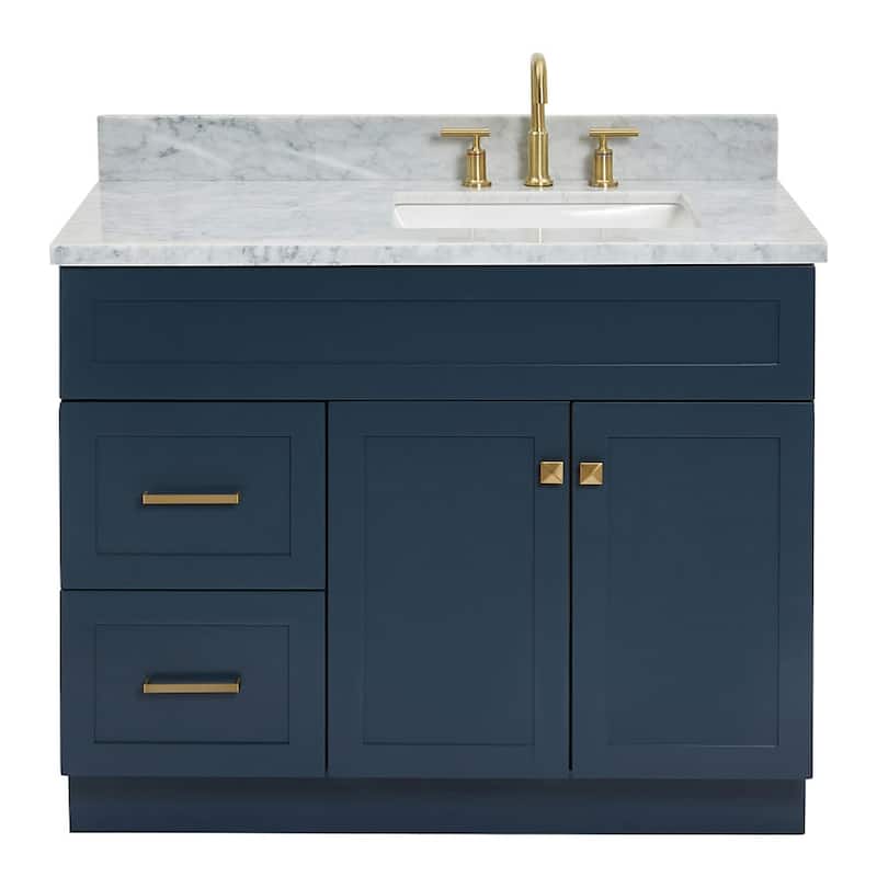 Ariel F043SRCW2RVO Hamlet 43" Free Standing Single Basin Vanity Set - Midnight Blue / Carrara White Top - Painted