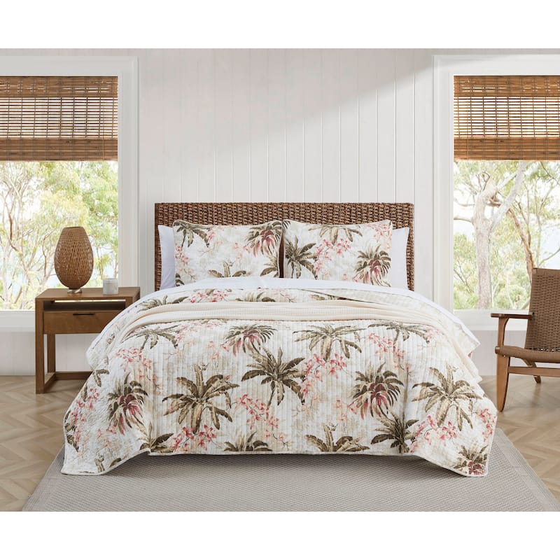 Tommy Bahama Bonny Cove Floral Pattern With Palm Reverse Quilt (Beige, 3 Piece Set)