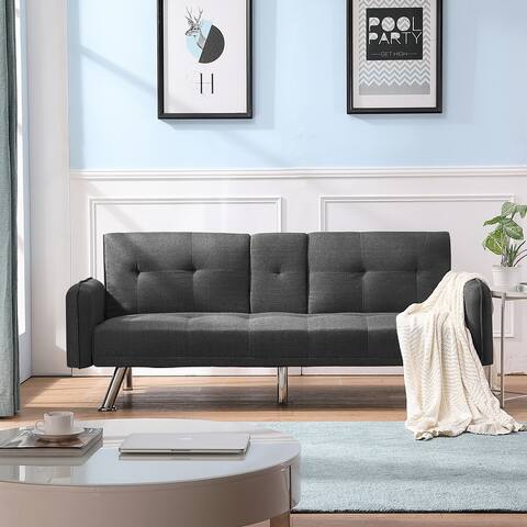 Modern Loveseat Velvet Upholstered Convertible Sofa Bed futon Sleeper Furniture Adjustable Backrest Sofa with Metal Feet