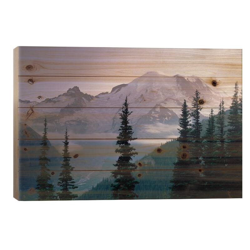 Mt Rainier As Seen At Sunrise, Mt Rainier National Park, Washington I Print On Wood by Tim Fitzharris - Multi-Color - 26x40x1.5