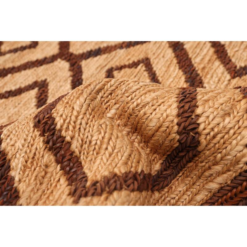 ECARPETGALLERY Braided Weave Palas Denizli Tan Hemp, Jute, Leather Rug - 5'2 x 7'6