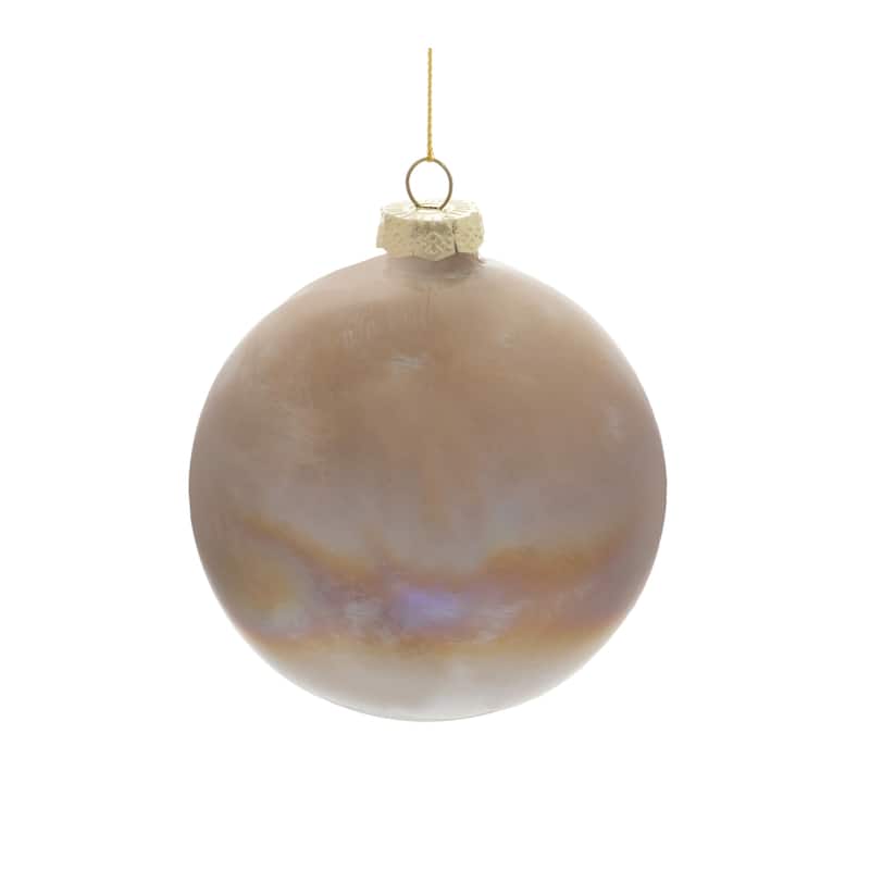Brown Glass Iridescent Frosted Ball Ornaments Set of 4 with Gold Hangers - 4.5” x 4.5” x 4.5” (L x W x H)