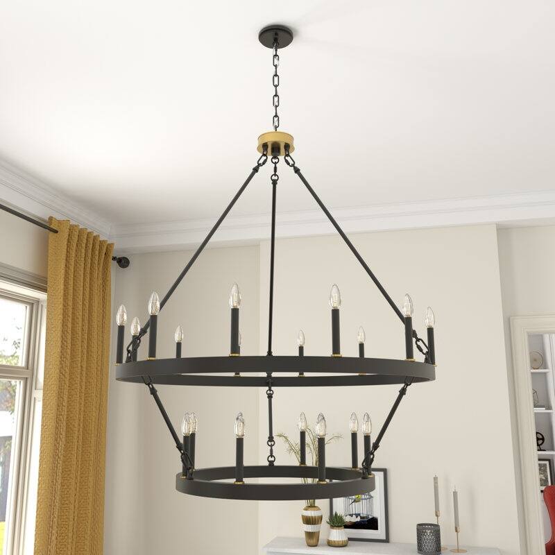 Acroma 40 in. Black Modern Wogan Wheel Chandelier 2-Tier Vintage Candle Light Fixture