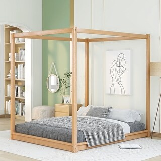 Queen Size Floor Canopy Platform Bed with Support Legs