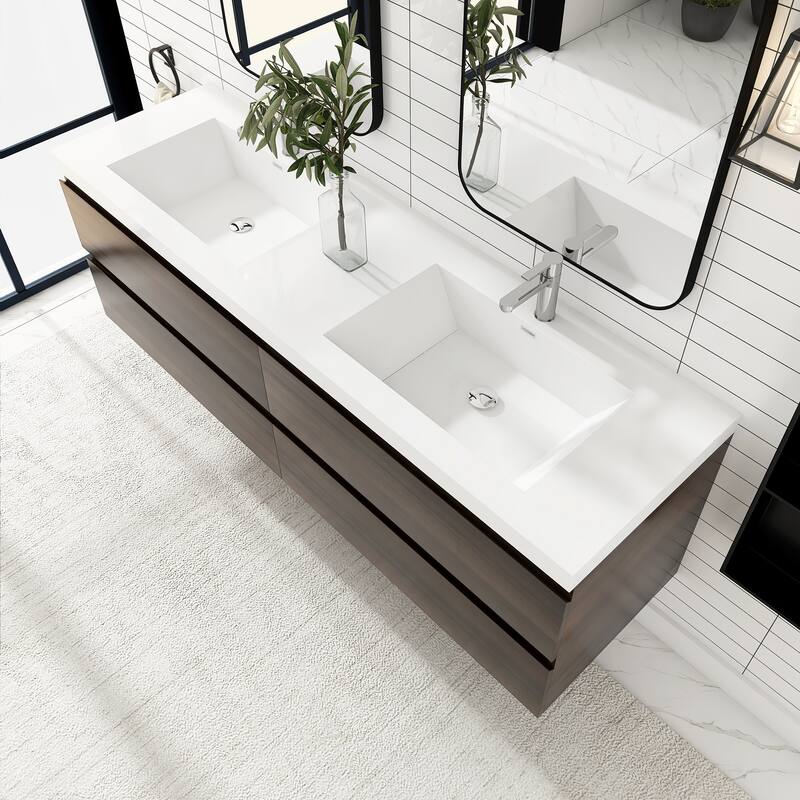 Floating Bathroom Vanity with Integrated Resin Top