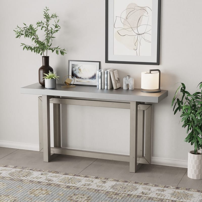 Modern Console Table Sofa Table with Concrete Top, 59'' Long Accent Entryway Table