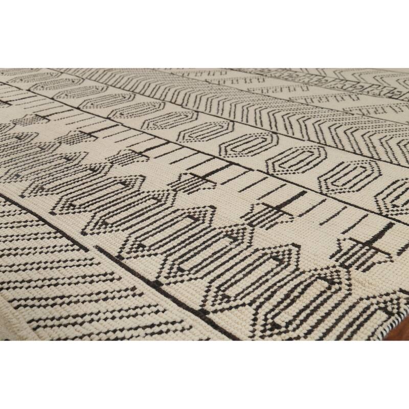 Moroccan Style Area Rug Hand-Knotted Oriental Beige Wool Carpet - 7'9"x 10'6"