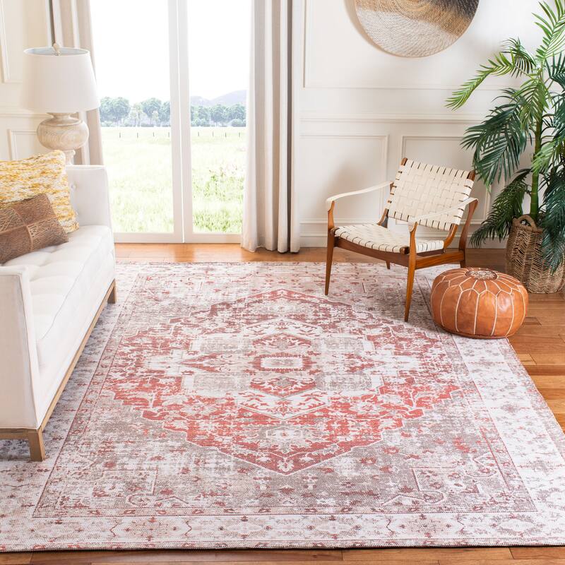 SAFAVIEH Handmade Saffron Karley Traditional Tribal Ivory/Rust Cotton Rug - 8' x 10' - Ivory/Rust