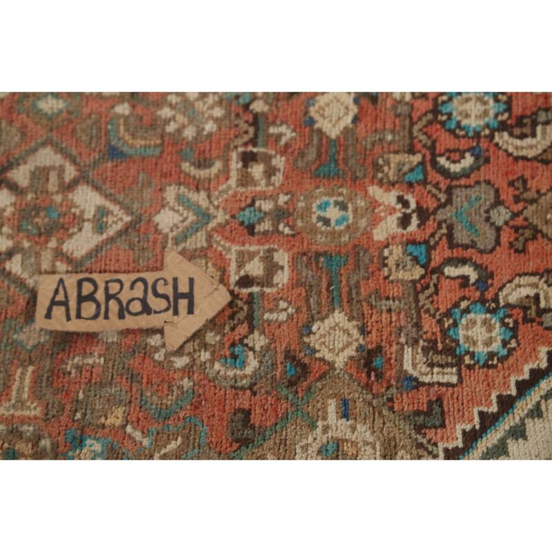 Hamedan Persian Vintage Runner Rug Handmade Geometric Wool Carpet - 3'5"x 9'9"