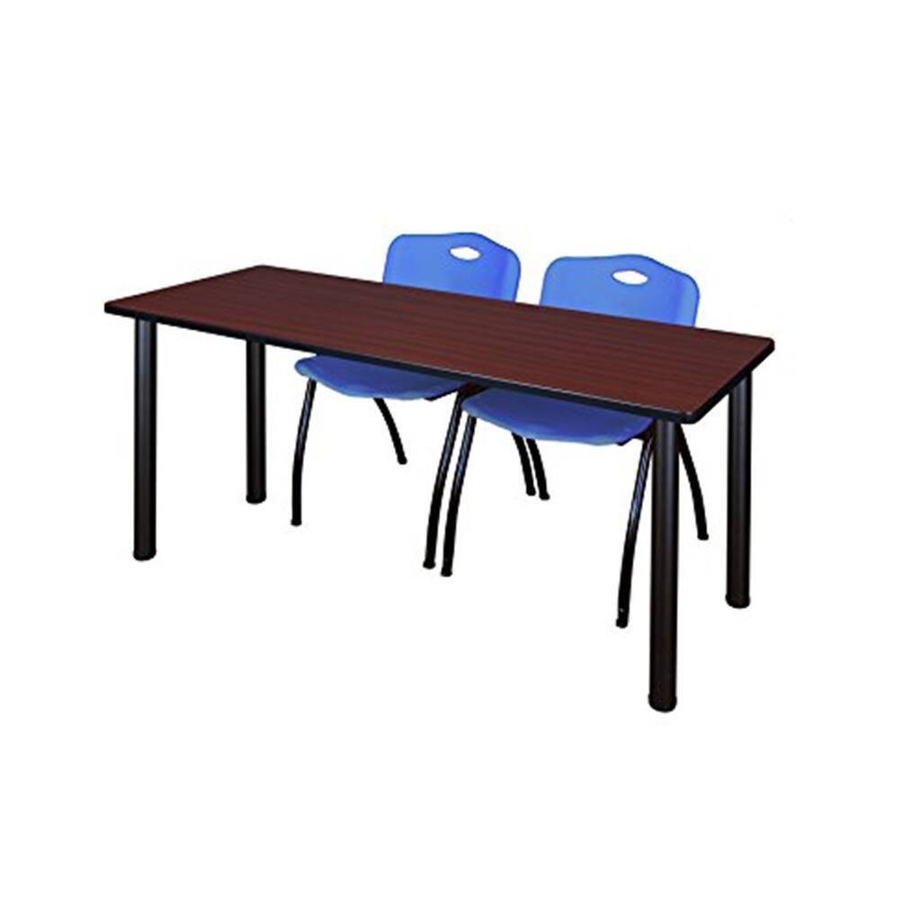 60" x 24" Kee Training Table- Mahogany/ Black & 2 'M' Stack Chairs- Blue