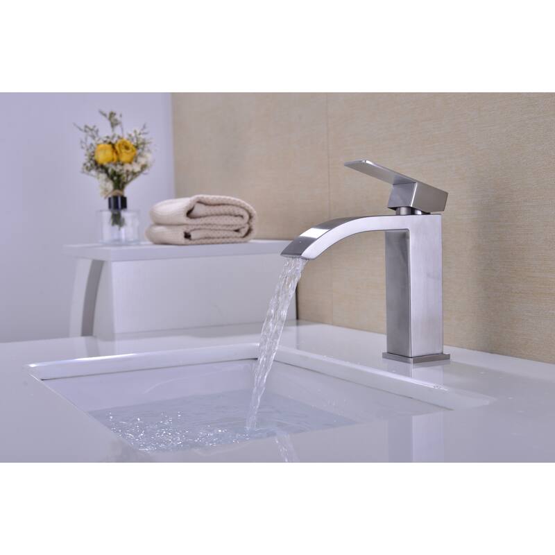 Single Handle Waterfall Bathroom Sink Faucet with Waterfall Spout, Rust and Corrosion Resistant, Easy Clean