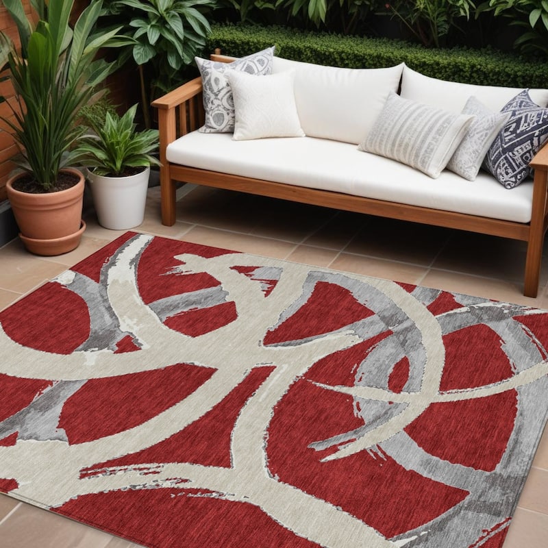 HomeRoots Abstract Transitional Rectangle Outdoor Rug - 10' X 14'