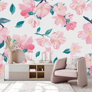 Pink Flowers Wallpaper Peel and Stick and Prepasted - Bed Bath & Beyond ...