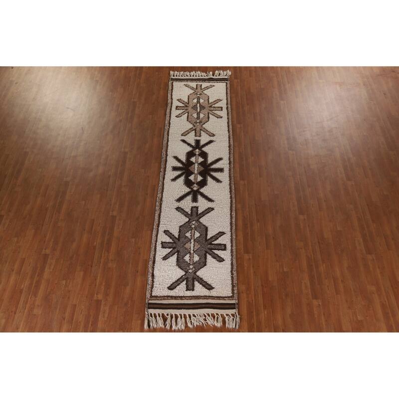 Vegetable Dye Kurdish Turkish Runner Rug Handmade Wool Carpet - 3'1"x 12'4"