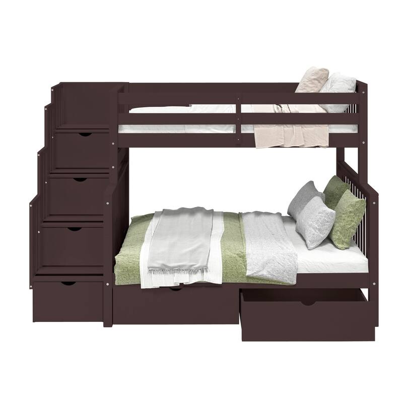 Taylor & Olive Trillium Twin over Full Stairway Bunk Bed, 2 Drawers