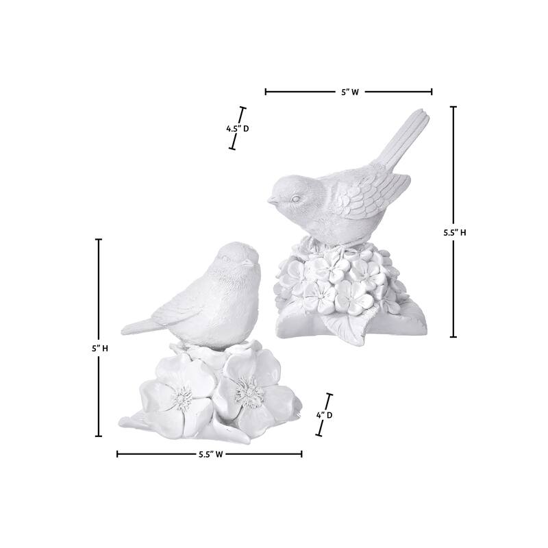5.5" Resin Bird On Blossom Set of 2