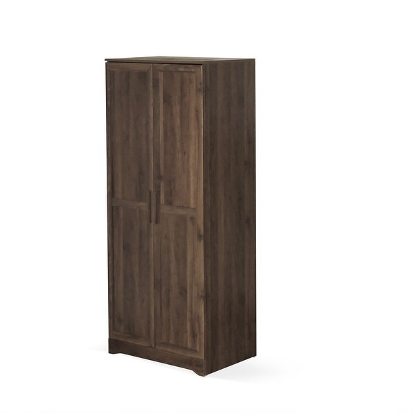 Walnut Wardrobe Clothes Storage Cabinet with Hanging Clothes Rods