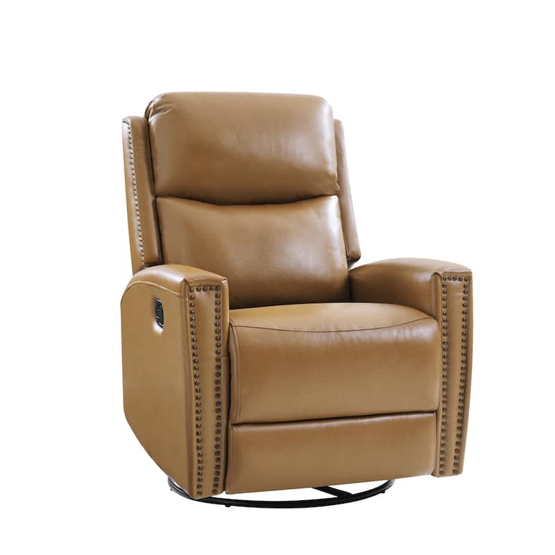 Fiacro 30.31"Wide Mid-Century Modern Genuine Leather Wingback Swivel Rocker Recliner with Nailhead Trims