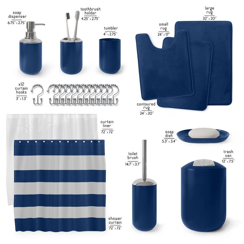 Clara Clark 23 Piece Complete Bathroom Accessories Kit With Shower Curtain and Rug Set